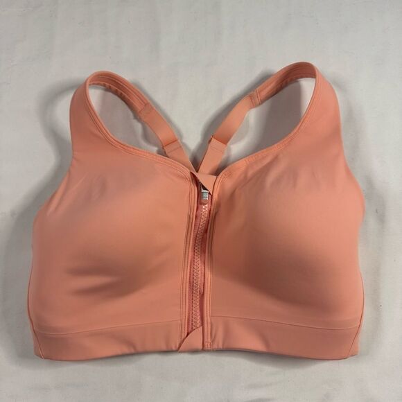 Athleta Advance Zip Front Sports Bra Size 32DD Peach Pink Gym High Impact HIIT - Picture 1 of 6